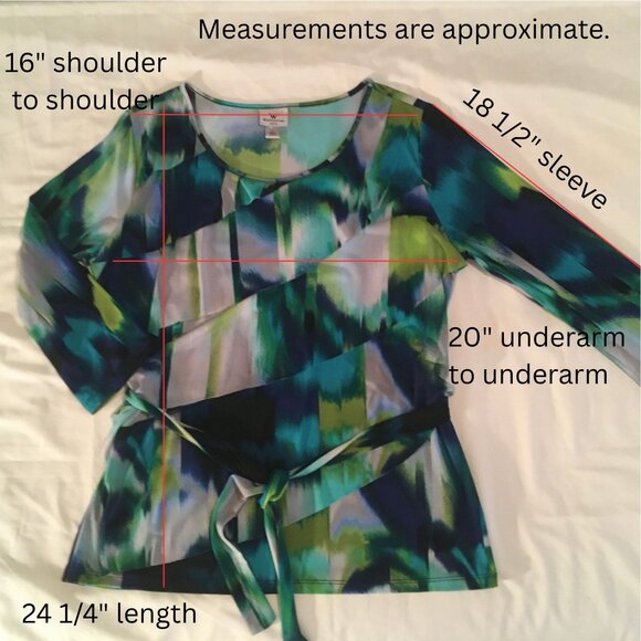 Worthington Abstract Layered Asymmetrical Ruffle Top with Tie Waist (Sz L) - Picture 13 of 14